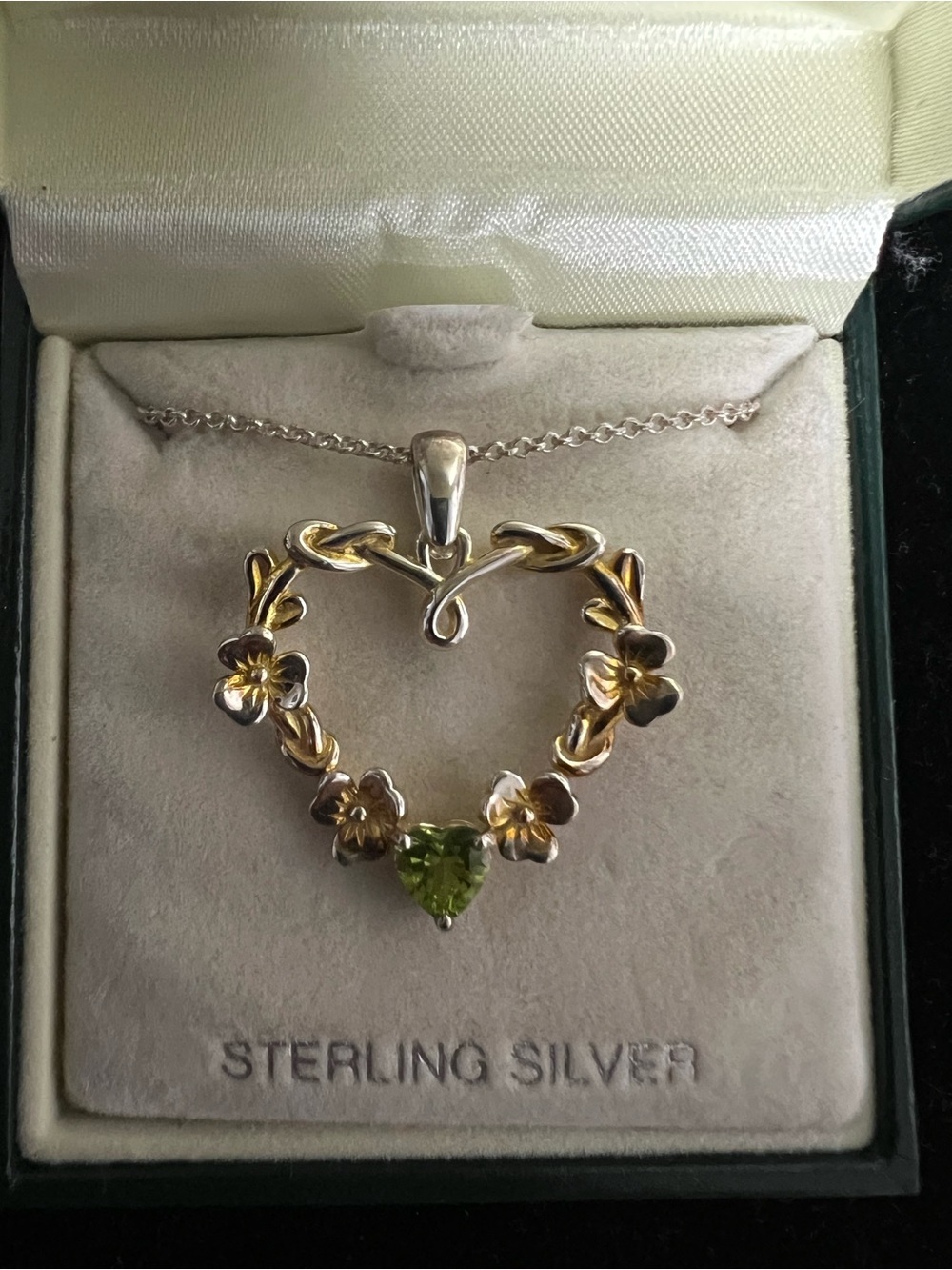 925 Sterling silver heart peridot necklace. IRELAND